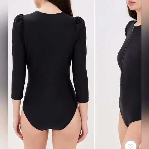 Black Long Sleeve One Piece Swimsuit - Picture 4 of 11